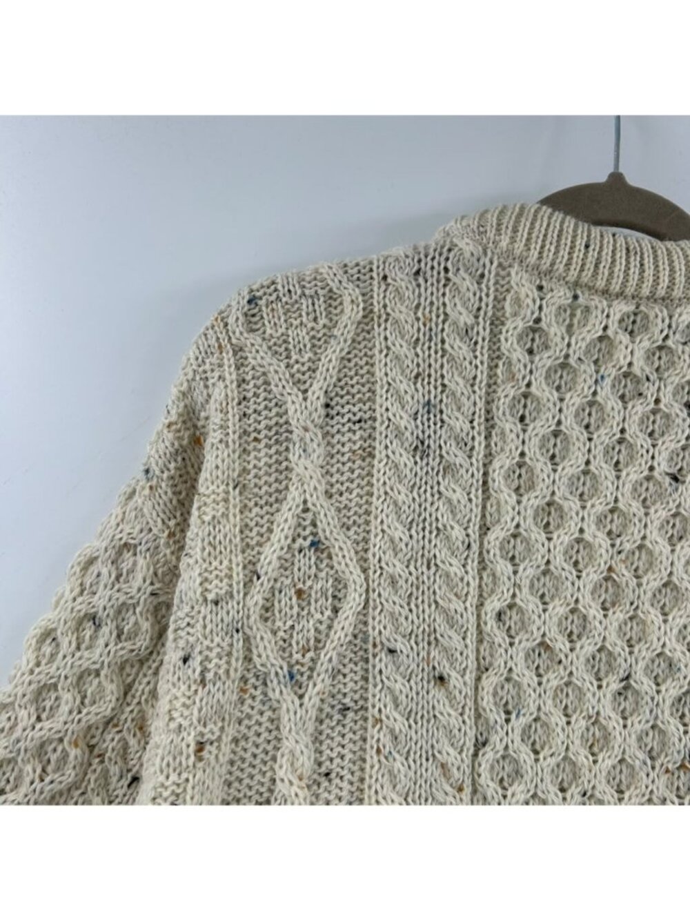 Aran Sweater Market Women's L Cream 100% Wool Crew Fisherman Chunky Cable Knit - Picture 9 of 14